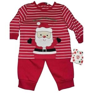 NWT Little Me Santa MY FIRST CHRISTMAS 3pc Outfit Pants Shirt Hat 3m Red Striped